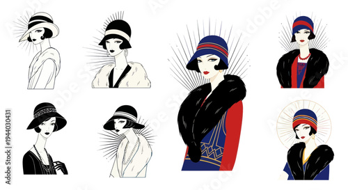 Art Deco Flapper Girls Fashion Illustrations Vintage Style Elegant Women