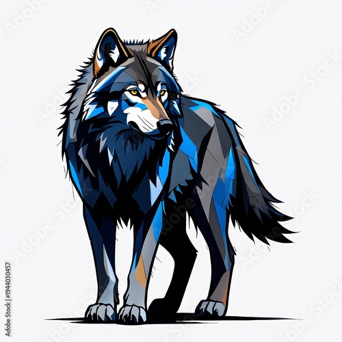 Geometric Wolf Portrait in Blue and Black