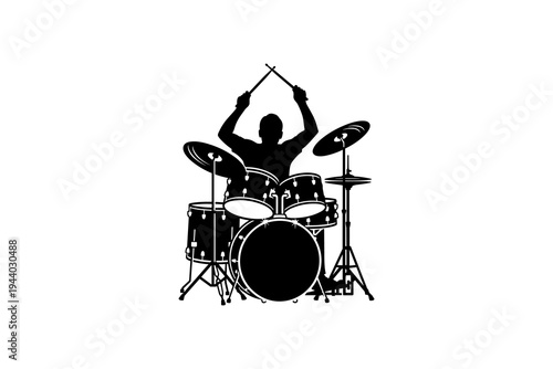 Drummer silhouette performing energetic solo on drum kit