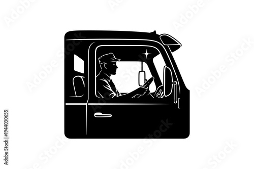 Silhouette of truck driver in cabin reflecting safety and focus