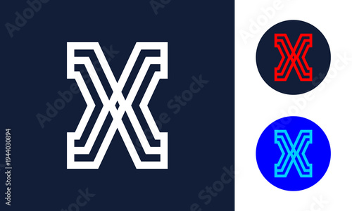 X Letter Logo with Geometric Double Line Style