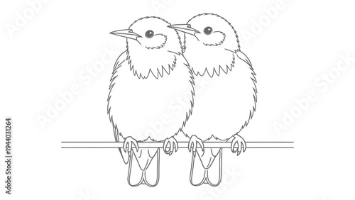 Bird Duo: Two charming birds perched together, symbolizing companionship and tranquility. A simple sketch of avian beauty.