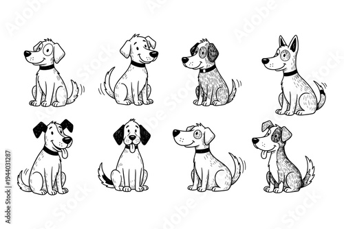 Charming collection of hand-drawn dogs in various poses
