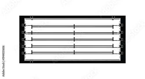 Black and white architectural plan of a window with multiple panes