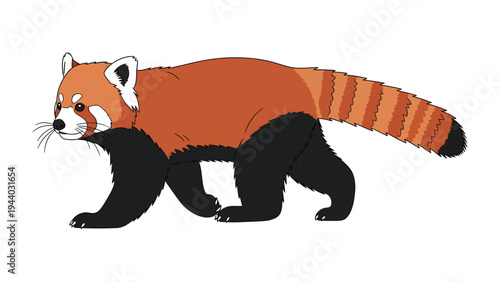 Red Panda's Animated Stroll: An artistic rendering captures a red panda gracefully striding forward. The creature's unique fur and distinctive markings are presented with a minimalist aesthetic.