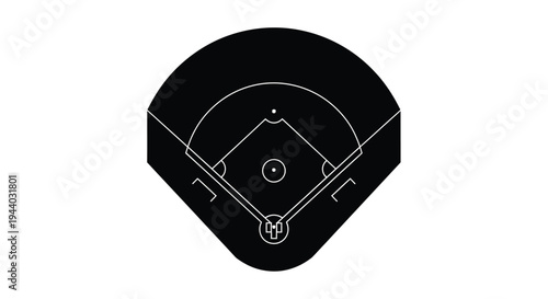 Aerial view of a baseball field diagram in black and white