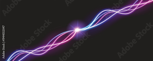 Neon effect background vs neon. Collision of blue and pink lightning energy. Neon shocks and magic storm versus concept. Particle explosion for battle design. Release of abstract confrontation