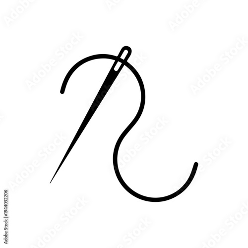 Sewing Needle Silhouette with Thread Vector.