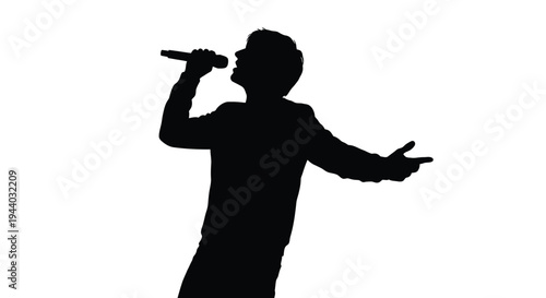 Silhouette of a man singing with a microphone in hand