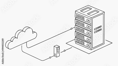 Continuous One Line Server Rack Data Center Technology Illustration