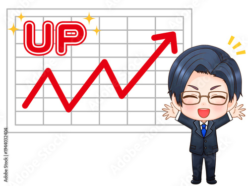 上昇グラフに喜ぶ投資家のイラスト素材