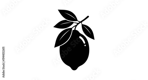 Stylized Lemon Illustration with Leaf Details for Fresh Food Theme
