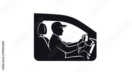 Silhouette of a driver operating a vehicle viewed from the side