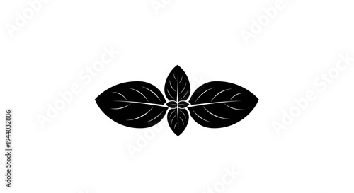 Minimalist Black Leaf Illustration with Symmetrical Design