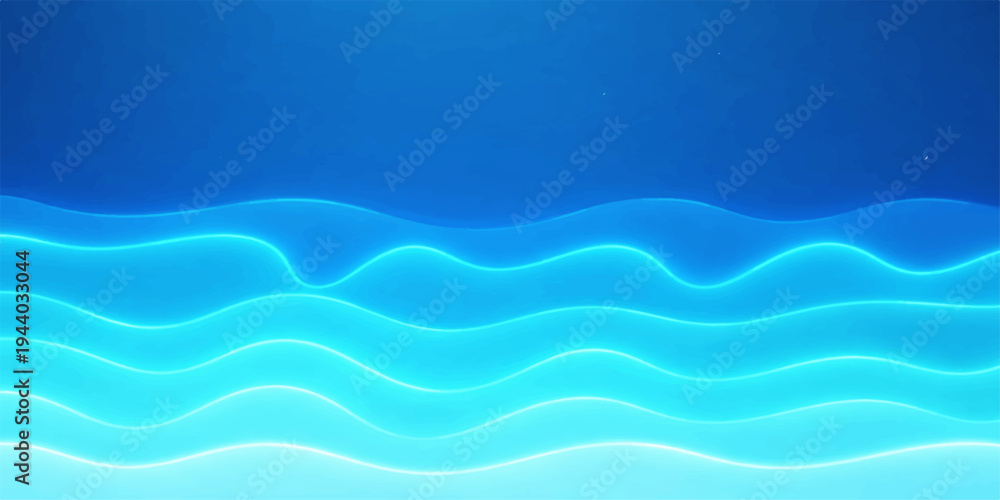 Fototapeta premium Blue vector wave pattern with a flowing ocean texture and summer beach curves for a nature backdrop design