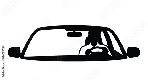 Simplified black silhouette of a driver inside a car s windshield