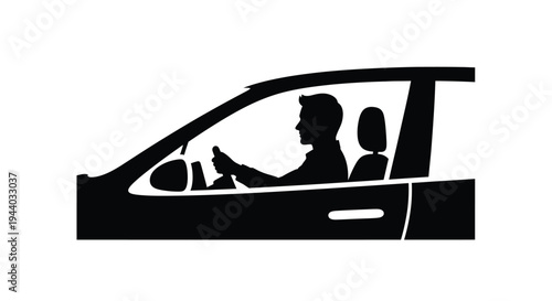 Silhouette of a driver inside a car viewed from the side