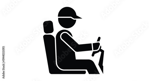 Simple black silhouette depicting a driver and passenger in a car