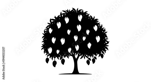 Silhouette of a Fruit Bearing Tree with Hanging Fruits