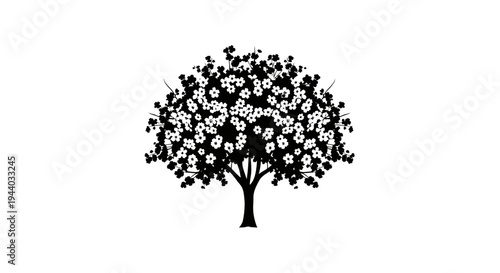 Silhouette of a Tree with Dense Foliage and Sturdy Trunk