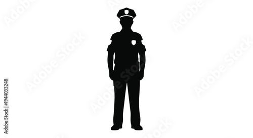 Silhouette of a police officer standing in a formal pose