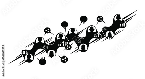 black and white illustration of connected people network