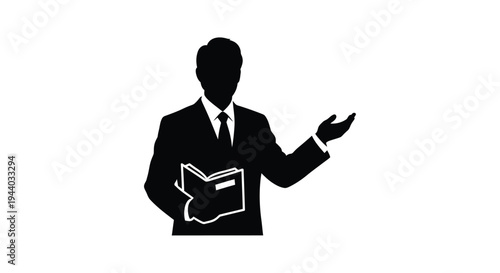 Silhouette of a businessman presenting with a book in hand