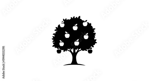 Silhouette of a Leafy Tree on White Background