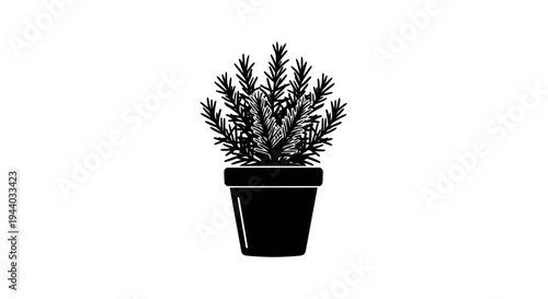 Minimalist Black and White Potted Plant Illustration