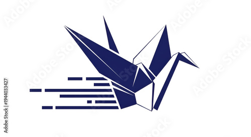 Origami paper crane flying symbol of speed and efficiency concept art