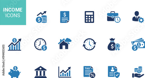 Financial Income Icons Set With Growth And Money Symbols finance investment