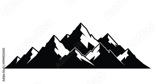 Black silhouette of jagged mountain peaks against a white background