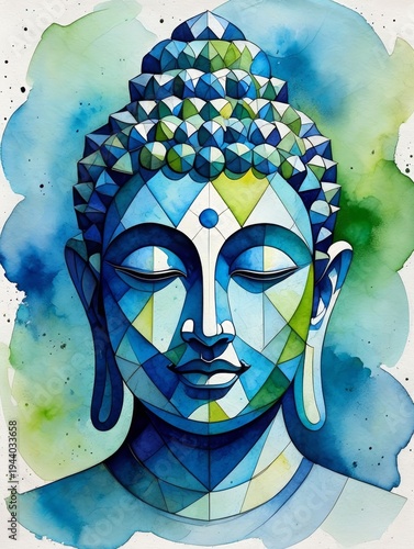 Abstract Buddha Head Watercolor Painting