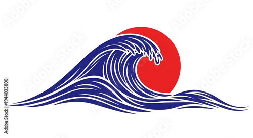 Japanese wave and sun graphic design element vector art