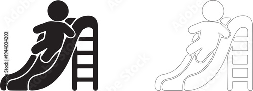 Baby sliding down a slide. Vector silhouette.