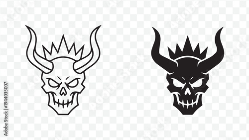 Devil Skull Icons for Dark Designs and Creepy Concepts isolated on Transparent Background