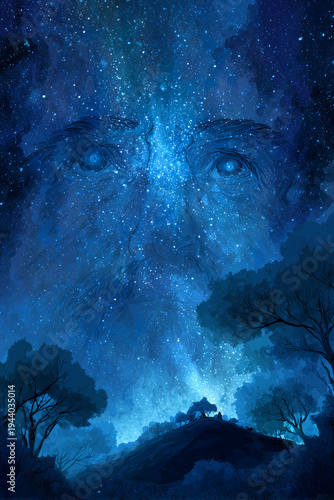 Gethsemane mystical vision of Jesus Christ above Mount of Olives praying beneath starry heavens during Holy Thursday