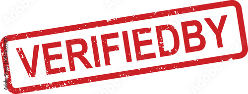 A vibrant red textured stamp with the important word VERIFIEDBY printed boldly stands out on a clean white surface