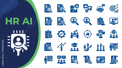 Human resources artificial intelligence icons set represents talent.