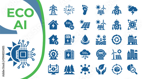 Eco AI concept icons illustrate sustainable technology integration for green.