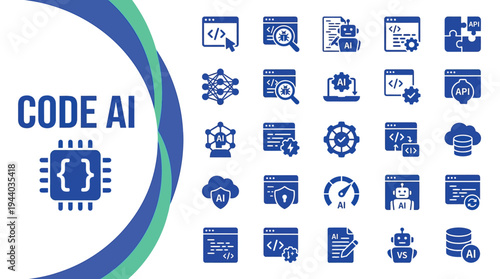 Code AI icons depict software development, secure programming, and database.