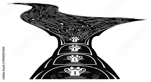 black and white illustration of cars driving on road