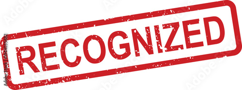 A vivid red rubber stamp displaying the word RECOGNIZED in bold capital letters features a distressed texture