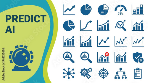 Forecasting business growth with artificial intelligence prediction icons.