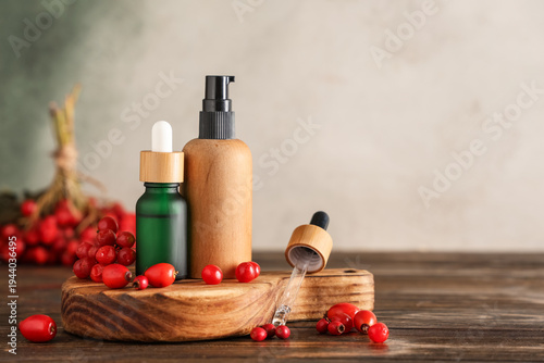 Board with bottles of natur...