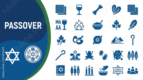 Passover holiday icons represent Jewish traditions and religious observance.