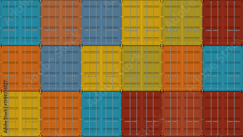 Colorful cargo containers front view stacked background