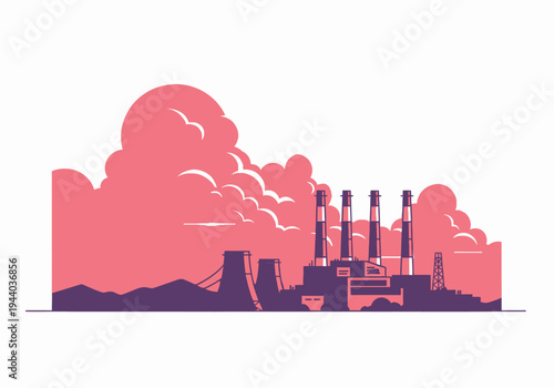 Industrial power plant emitting smoke against a dramatic sky, symbolizing energy production and environmental impact