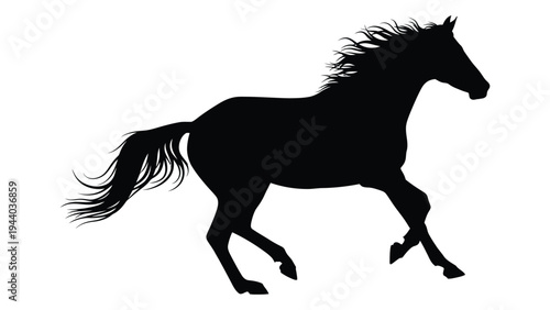 Majestic galloping horse silhouette with flowing mane and tail in motion