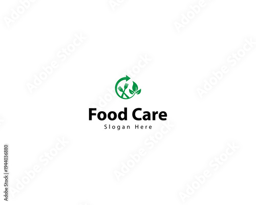 Food care logo design combination of leaf and fork, symbol for food care.